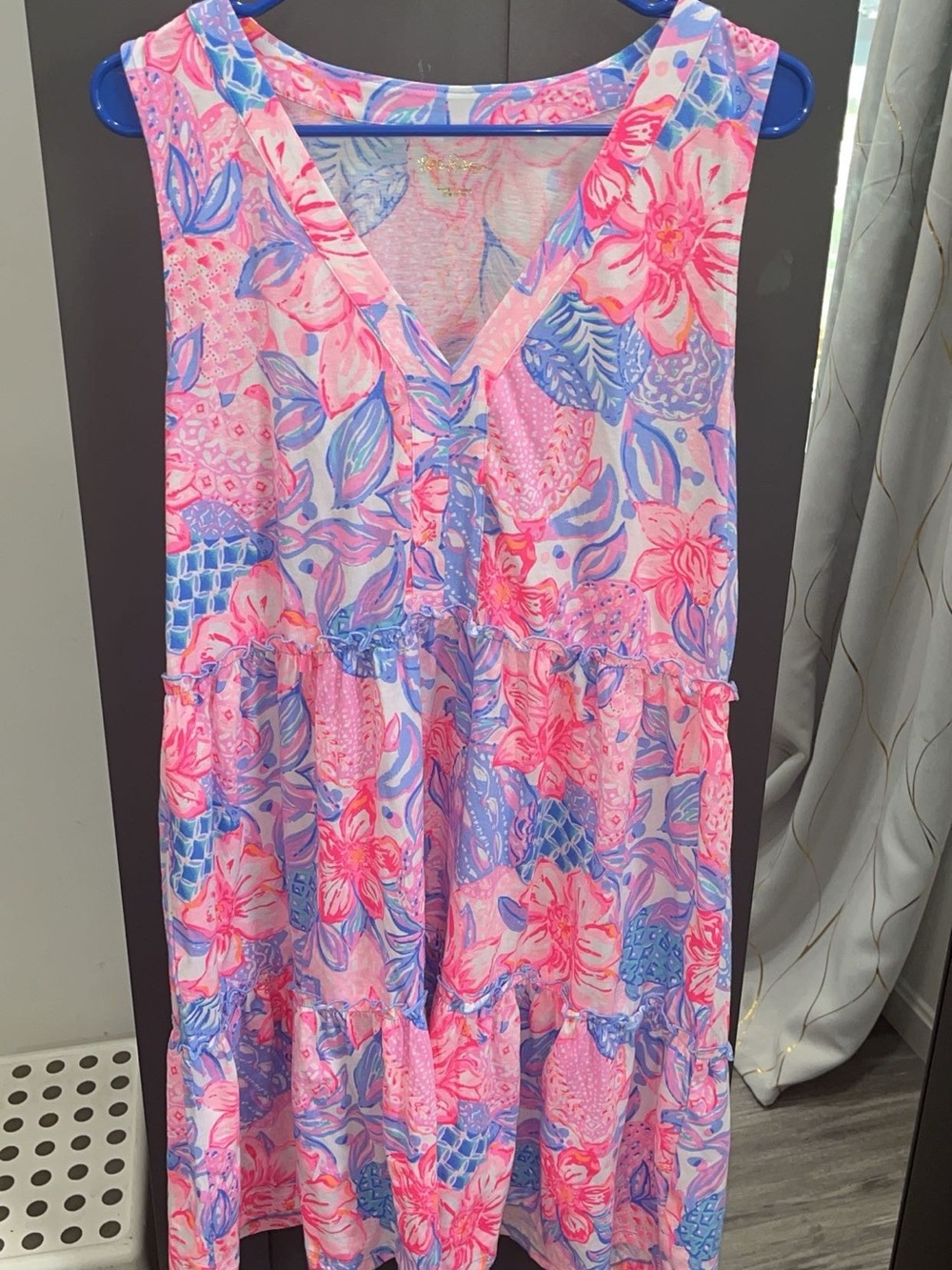 Lilly Pulitzer Pink & Blue Floral V-Neck Sundress